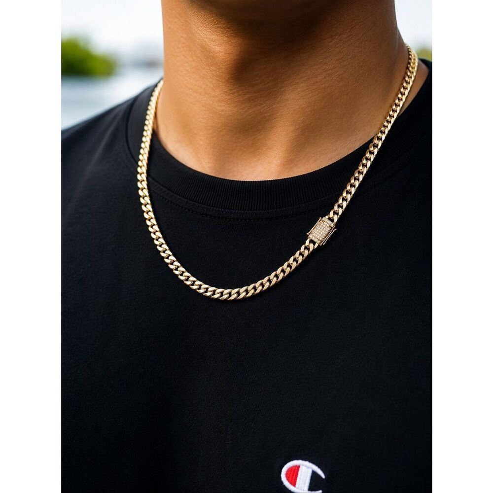 14k Gp Diamond Clasp Cuban Link Chain 8mm